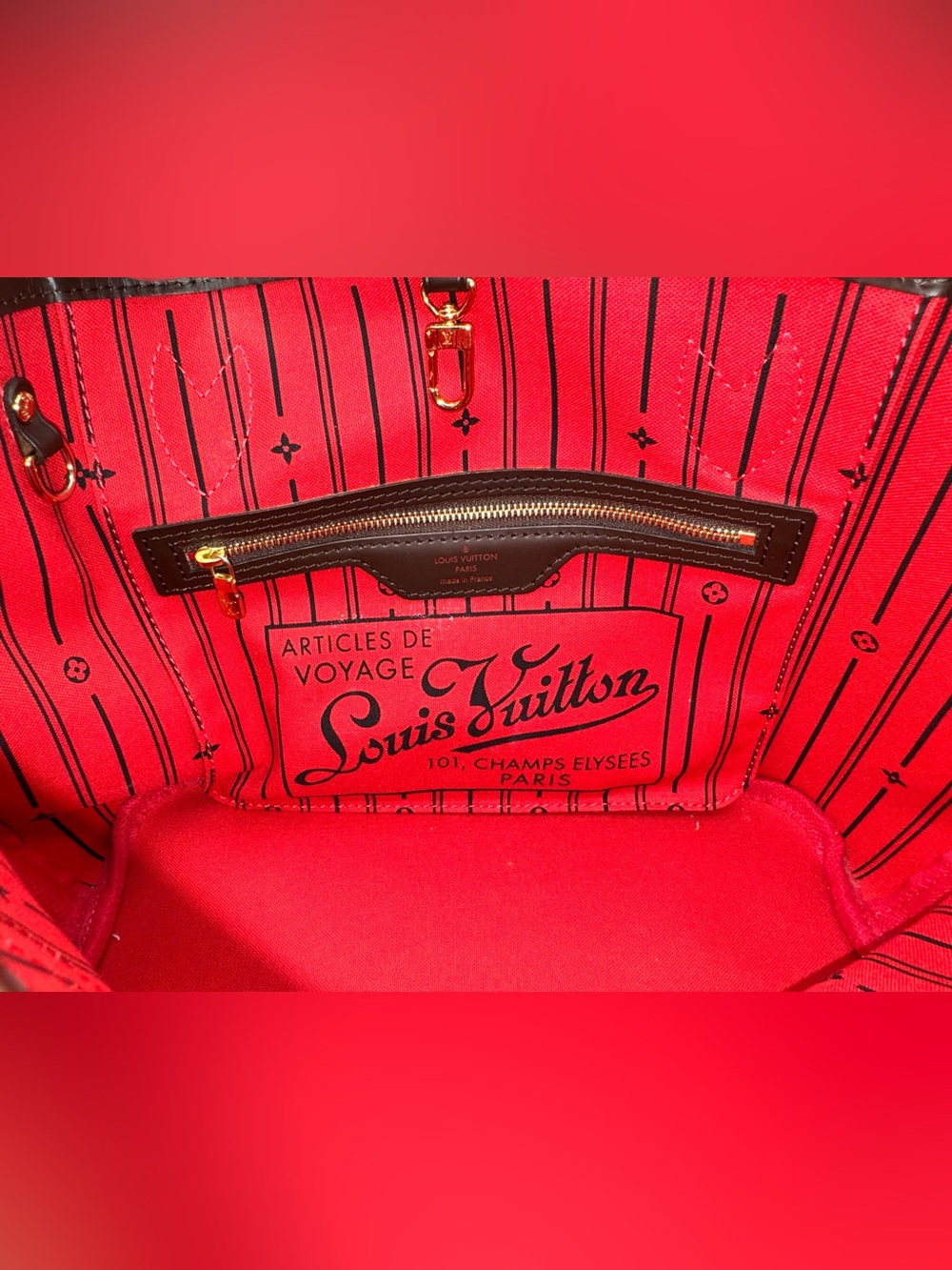 LOUIS VUITTON Neverfull PM Damier Ebene Tote Bag Red Interior - Picture 11 of 16